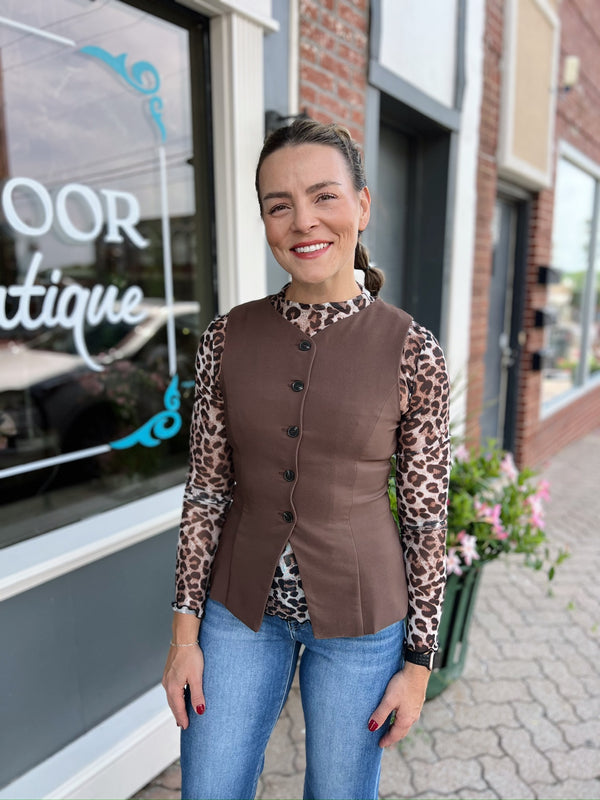 Split Front Button Down Vest