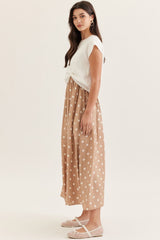 White Sweater and Tan Polka Dot Sleeveless Midi Dress Set