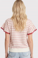 Striped Embroidered Round Neck Top