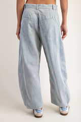 Mineral Washed Striped Barrel Jeans