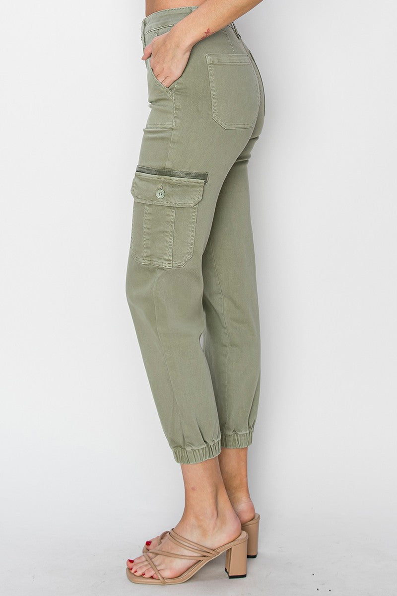 Simmon's High Rise Olive Denim Cargo Joggers