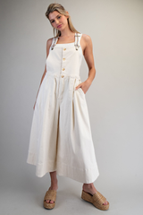 Oatmeal Embroidered Wide Leg Jumpsuit