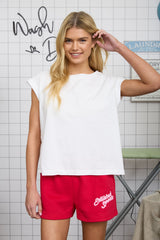 Washed Extended Shoulder Knit Tee Top