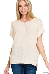 Short Sleeve Sweater With Center Seam