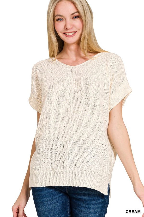 Short Sleeve Sweater With Center Seam