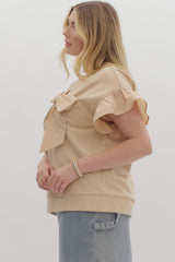 Curvy Cream 3D Bow Cap Sleeve Top