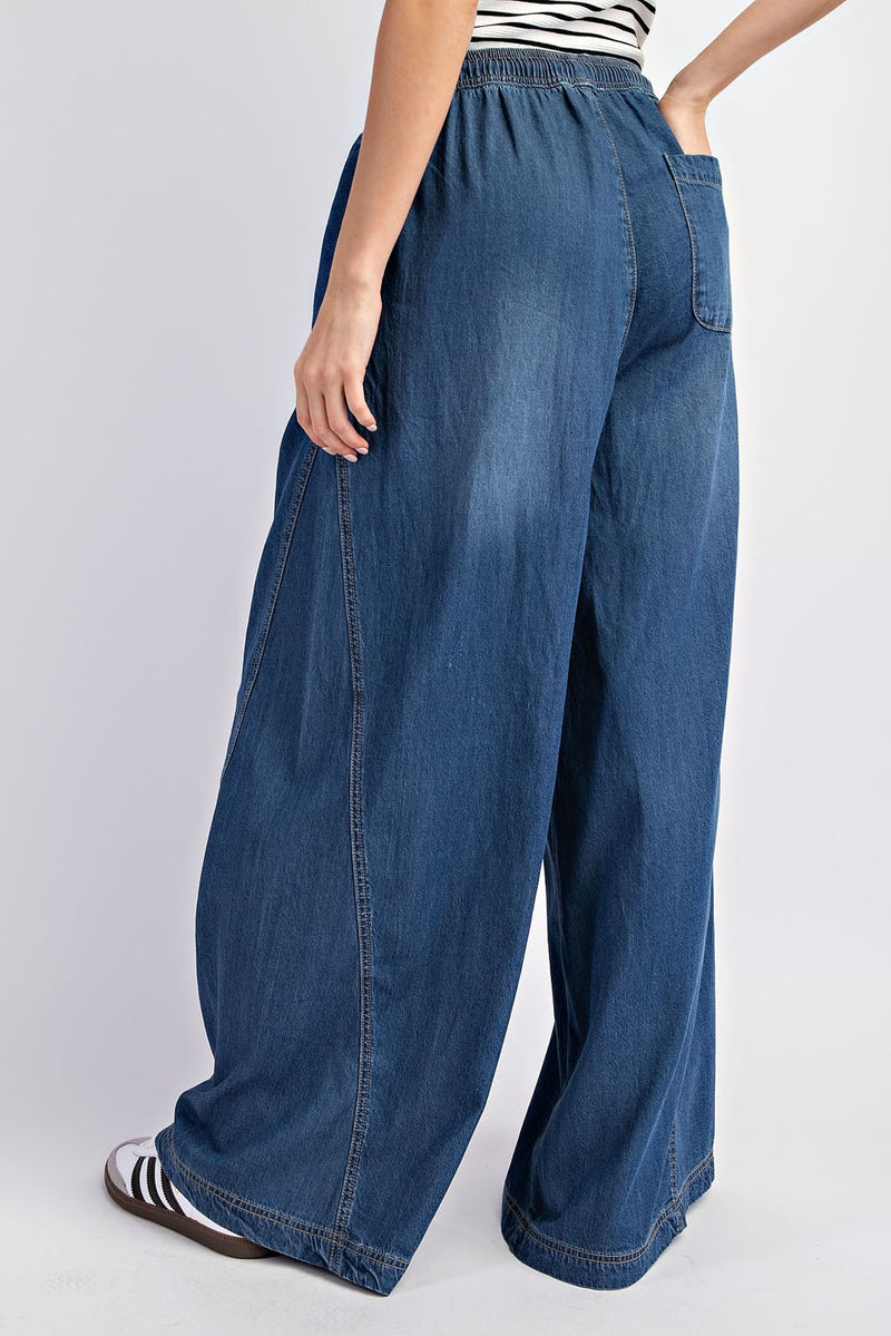 Chambray Mineral Washed Wide Leg Pants
