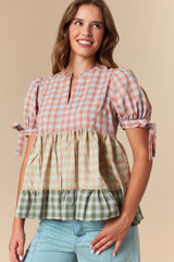 Fall Colors Plaid Colorblock Tiered Top