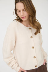 Ribbed Trim Button Down Long Sleeve Cardigan