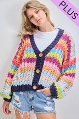Curvy Rainbow Knit Button Up Cardigan