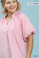 Curvy Gingham Bell Sleeve Top