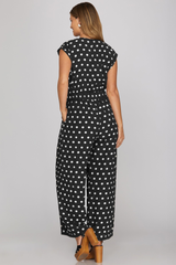 Sleeveless Polka Dot Front Tie Jumpsuit