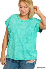 Curvy Acid Wash Short Sleeve Top