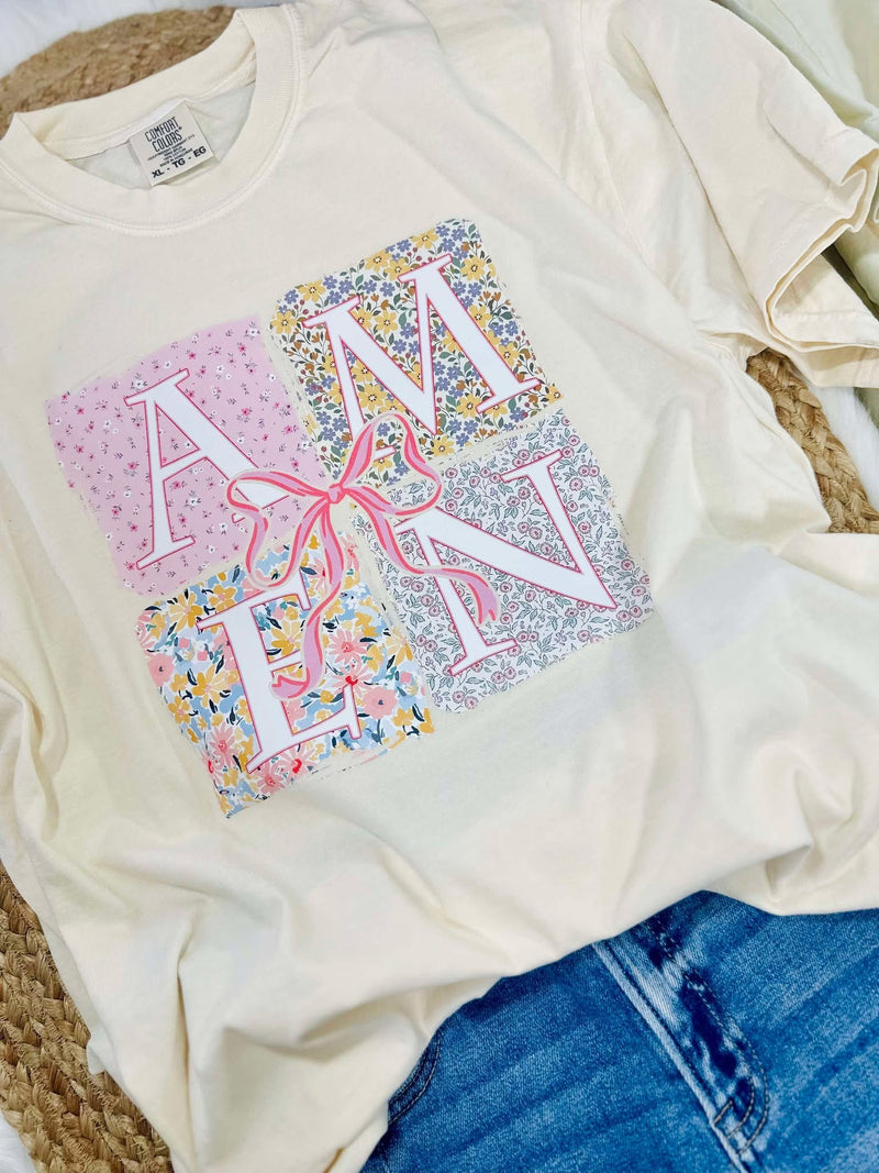 Beige Amen Patch Design with Bow