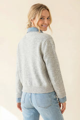 Gray Button Down with Denim Collar Cardigan