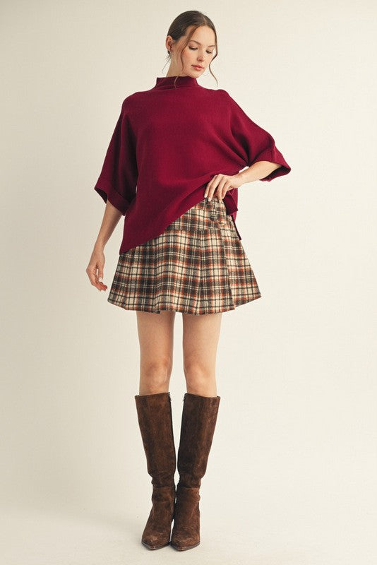 Maroon Mock Neck 3/4 Sleeve Sweater