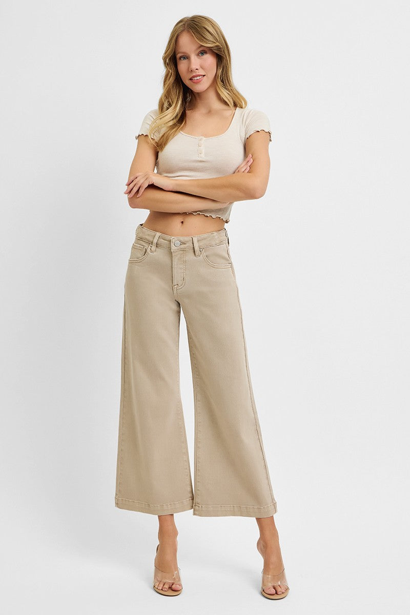 Newlin's Taupe TC Mid Rise Crop Wide Leg Jeans