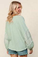 Curvy Light Sage Boho Bubble Sleeve Top