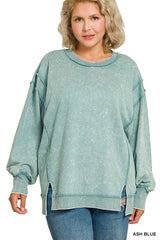 Curvy Acid Wash F/ Terry Exposed-Seam Sweatshirt