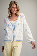 Ivory Floral Patterned Button Down Cardigan