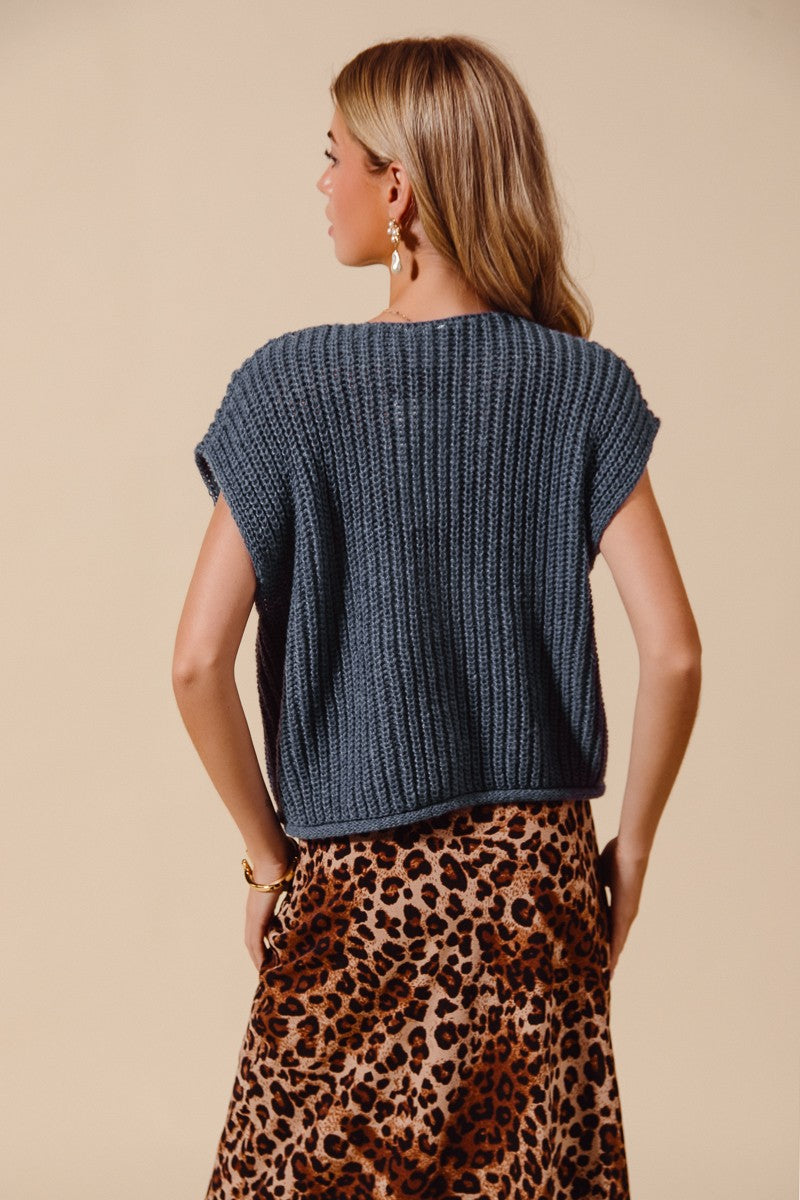 Midnight Blue Big Button Sweater Vest