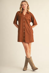 Camel Scallop Edge Faux Suede Dress