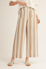 Taupe Wide Leg Bold Stripe Pants