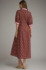 Burgundy Polka Dot Midi Dress