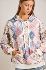 Blue and Pink Floral Patchwork Hoodie