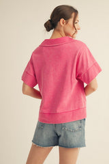 Fuchsia V-Neck Collared Top