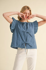 Denim Quilted Bow Tie Vest