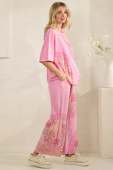 Pink Mineral Wash Floral and Lace Pants