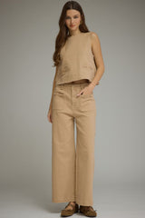 Camel Wide Leg Hardware Accent Pants