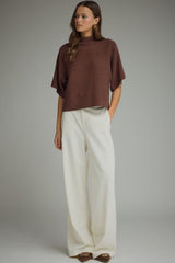 Solid mock neck short sleeve sweater