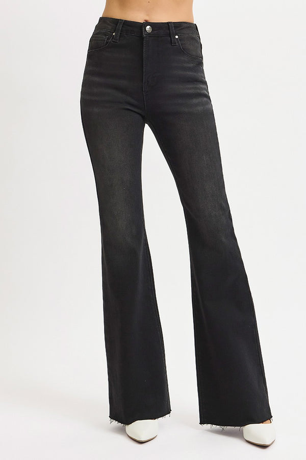 Bruce's Black High Rise Flare Raw Hem Jeans