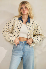 Cream Jacket With Navy Polka Dots