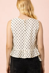 Sleeveless Ivory and Black Polkadot Top