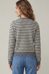 Gray Striped Long Sleeve Gold Button Down Cardigan