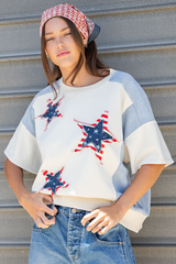 Cream Star Applique Oversized Top
