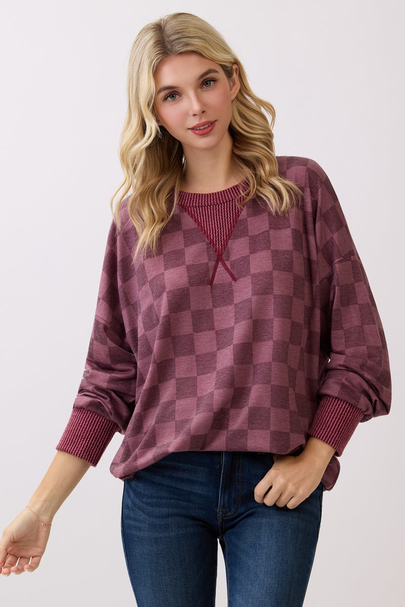 Maroon Checkered Pullover