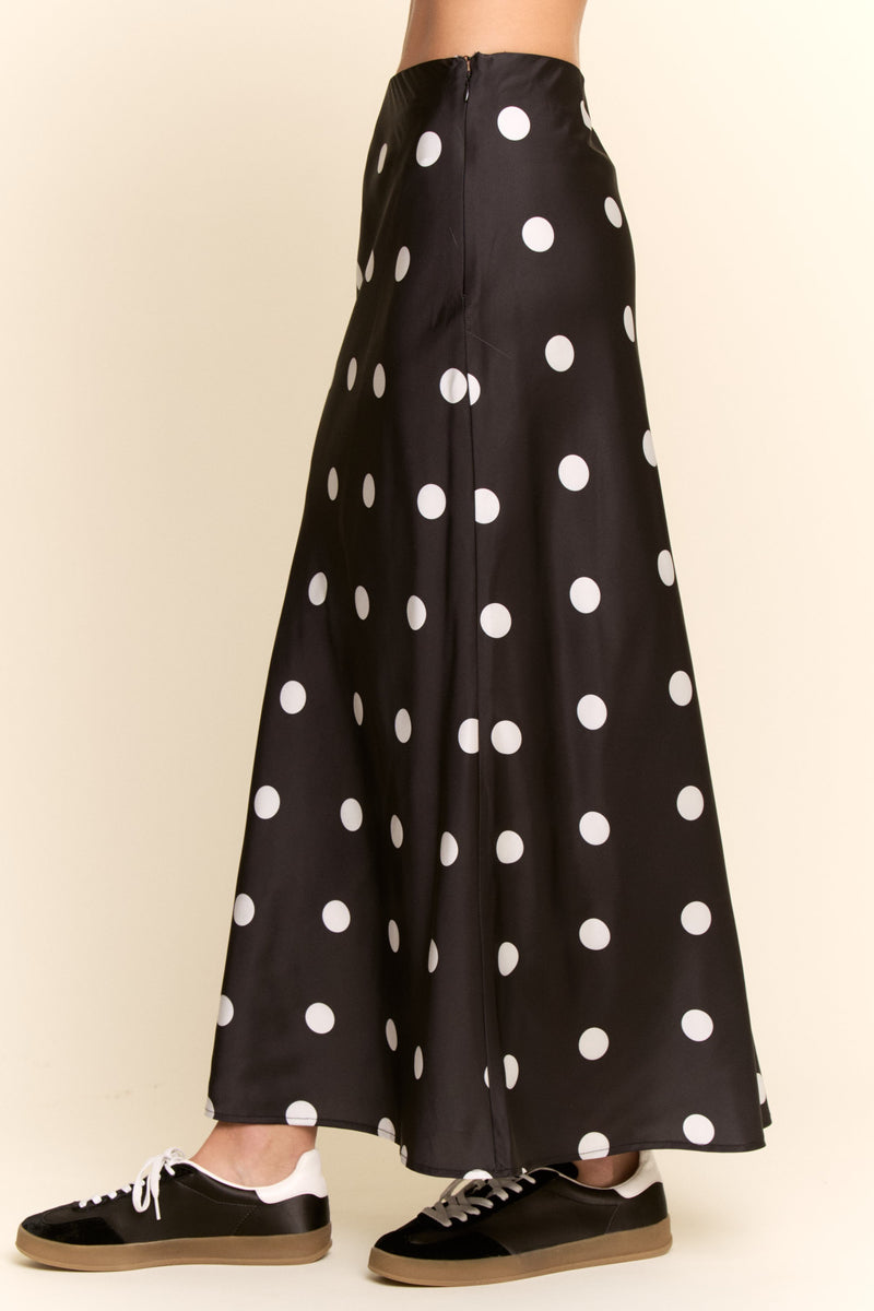 Curvy Black Polka Dot Midi Skirt