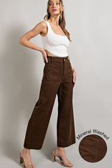 Curvy Brown Wide Leg Pants With Front Pockets
