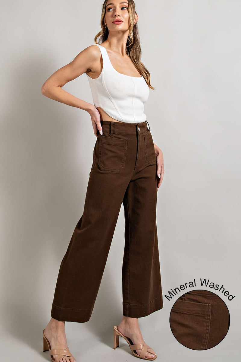 Curvy Brown Wide Leg Pants With Front Pockets