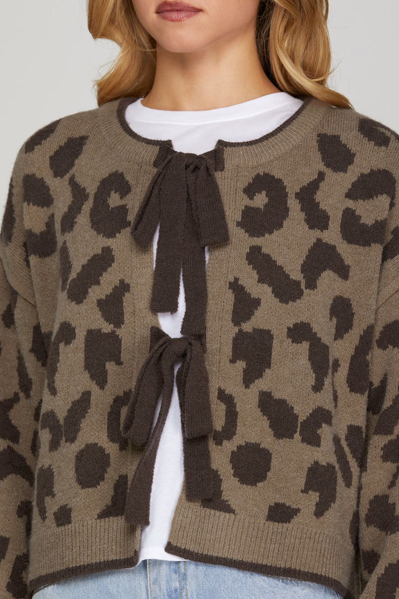 Leopard Long Sleeve Tied Cardigan