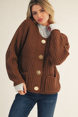 Brown Big Gold Button Cardigan
