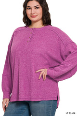 Curvy Exposed Seam Henley Sweater