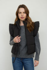 Flutter Sleeve Bow Zip-Up Puffer Vest