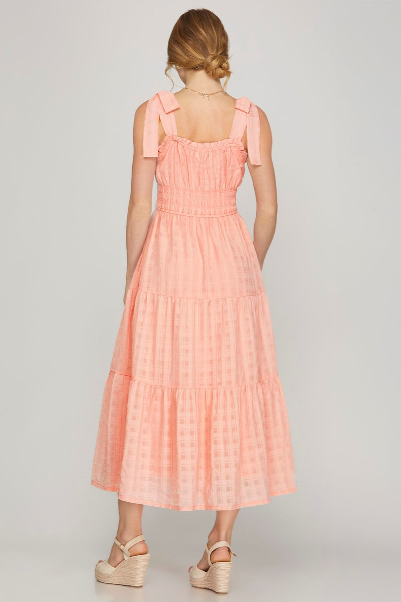 Tie Strap Textured Midi Dress