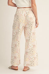 Pink Wide Leg Floral Patch Pants