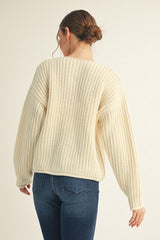 Cream Big Gold Button Cardigan